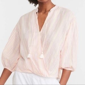 Lou & Grey for LOFT Shirt Sz XS V-neck 3/4 Sleeve Tassels Faux Wrap